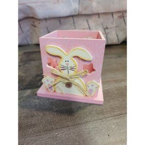 Easter Wooden pink rabbit bunny tea light‎ box Decor spring